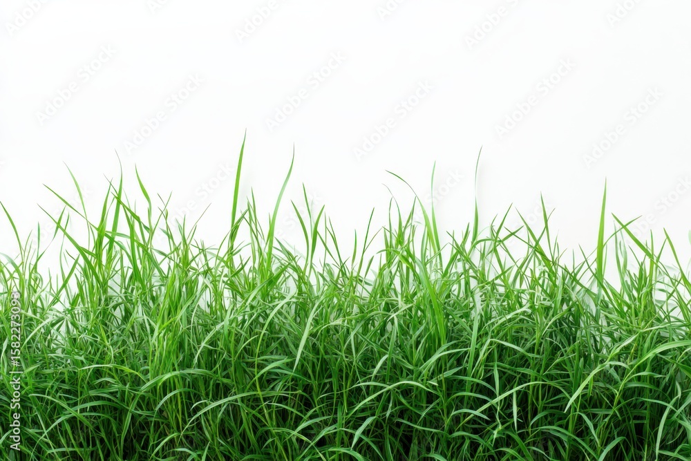 Fototapeta premium Fresh Green Grass Texture Background Summer Lawn Spring Growth Lush Organic on white background. Generative AI