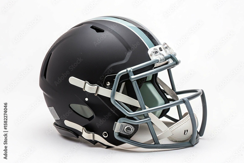 Fototapeta premium black football helmet features sleek design light grey on White Background