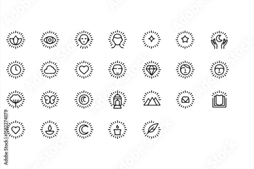 Icons Representing Love, Nature, Stars, and Personal Growth for Wellness