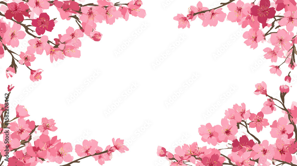 Fototapeta premium Pink Cherry Blossom Frame on Transparent Background, PNG
