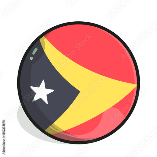 Free Download Icon Glossy cartoon style roundel featuring the flag of East Timor, with a black border and a subtle drop shadow. - GFXLoad