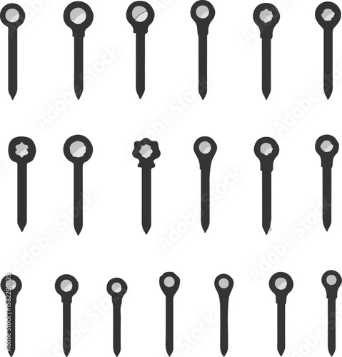 Vector illustration of assorted decorative pins with variations and transparent design