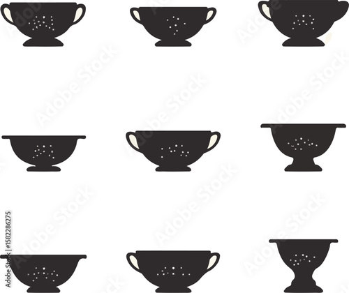 Artistic silhouette design representing a colander with holes and handles in a simple style