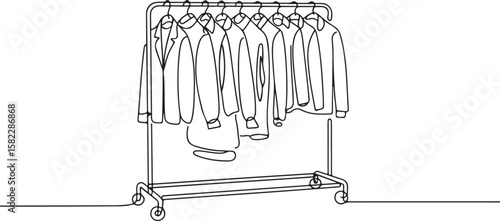 Clothes Rack with Garments Continuous Line Art Drawing for Apparel Display