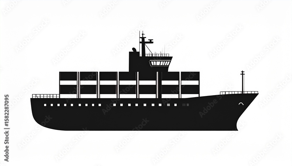 Obraz premium Cargo Ship Silhouette, Minimal Vector