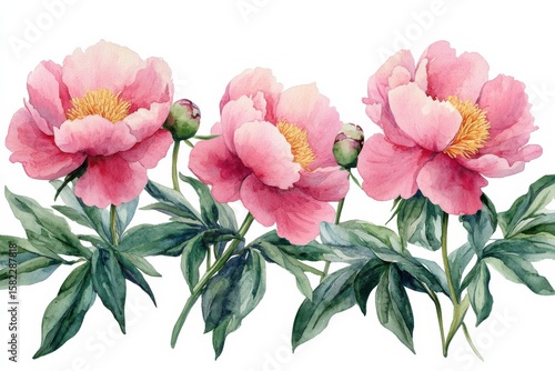 Watercolor Pink Peonies Floral Design Summer Blooms Delicate Art Nature s Beauty on white background. Generative AI