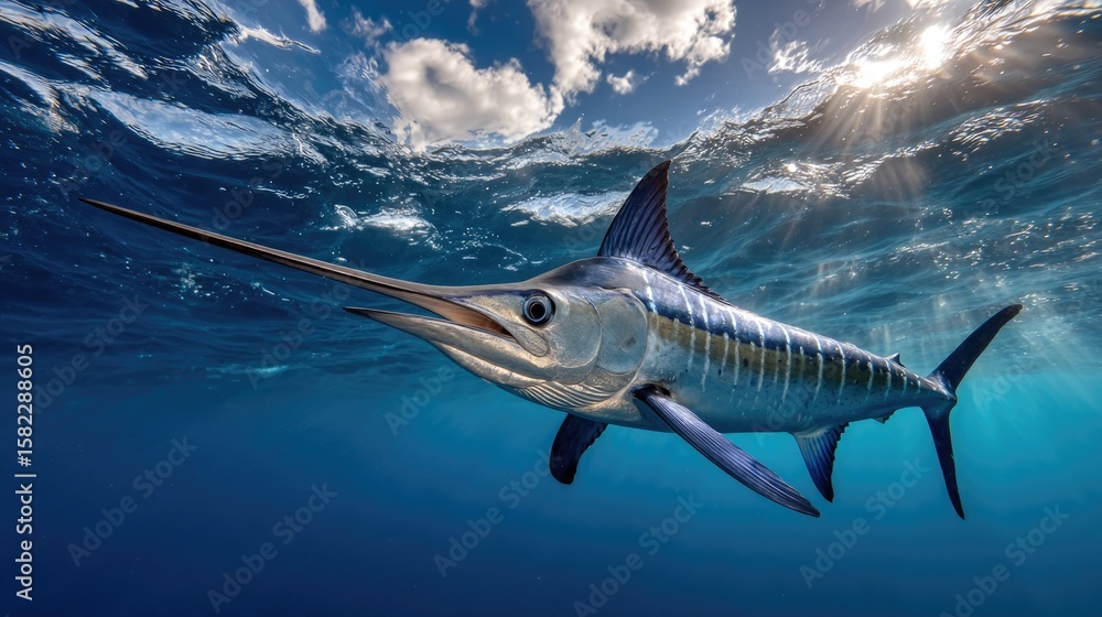 Obraz premium A swordfish swimming through the open waters