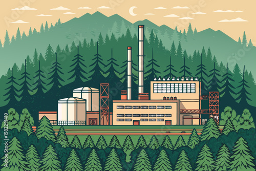 Incredible Biomass Power Plant Surrounded Forest Bold Expert Photography Craft Timeless Classic Beauty Ideal for Product Marketing Materials Corporate Communication Asset Premium Creative Asset