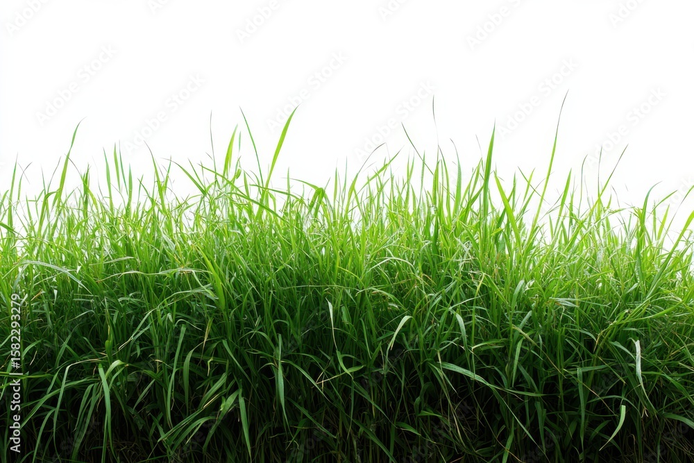 Fototapeta premium Lush Green Grass Field Natural Beauty Fresh Scenic Outdoor Summer Ecology Lawn on white background. Generative AI