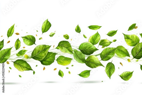 Fresh Green Leaves Floating Elegantly Watercolor Illustration Springtime Nature on white background. Generative AI