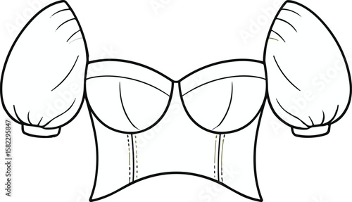 Puff sleeve corset crop top, sweetheart neckline blouse, women fashion flat sketch, vector garment template, trendy design drawing, illustration