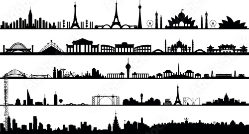 City skyline silhouette vector illustration of famous landmarks and buildings