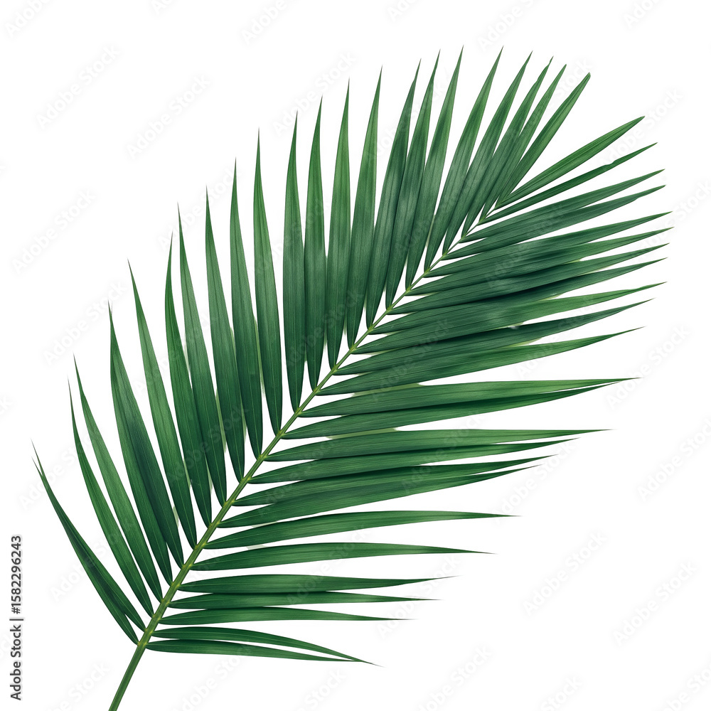 Obraz premium Emerald palm frond, its slender leaves radiating outwards, isolated on transparent background