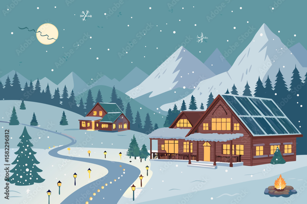 Fototapeta premium Magnificent Electric Powered Mountain Resort Winter Vecto Artistic Expression Excellence Dramatic Intense Emotion Great for Website Design Projects Social Media Ready Visual Content Creative Asset