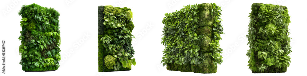 Obraz premium Vertical Garden Panels Isolated on White - Lush Green Wall Mockups