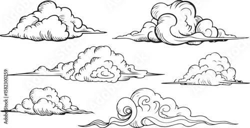 Detailed Cloud Vector Set Artistic Weather Element Art Stormy Sky Drawing