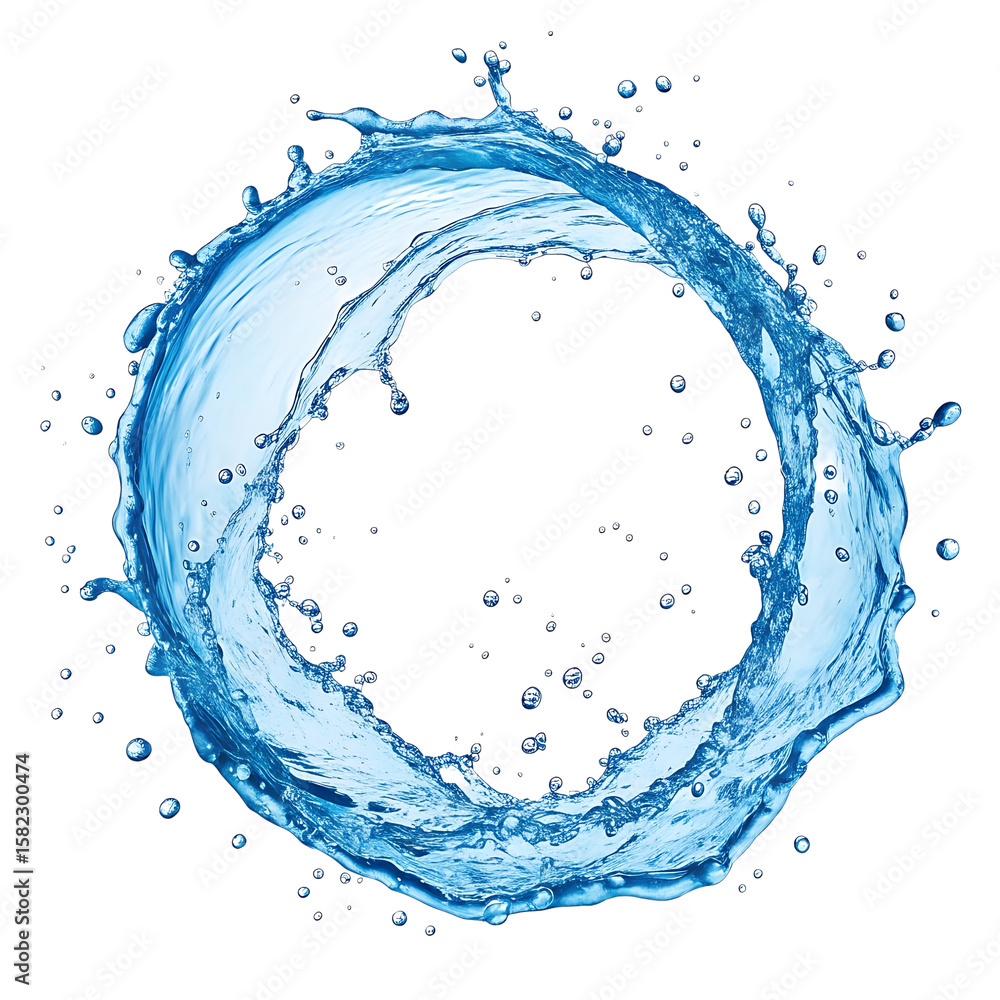 Fototapeta premium Dynamic blue water splash forming a circular shape isolated on transparent background