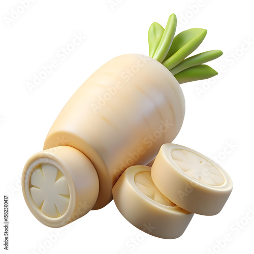 Wallpaper Mural Cartoon Daikon Radish with Green Leaves and Sliced Pieces Isolated on Transparent Backdrop Torontodigital.ca