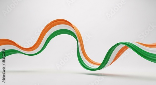 Abstract 3D Rendered Wavy Ribbon in Indian Flag Colors on Clean Background