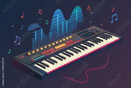 Breathtaking Futuristic Synthesizer Keyboard with Glowing Keys Visual Excellence Standard Vibrant Dynamic Energy Perfect for Brand Storytelling Projects Digital Marketing Content Creation Creative Ass