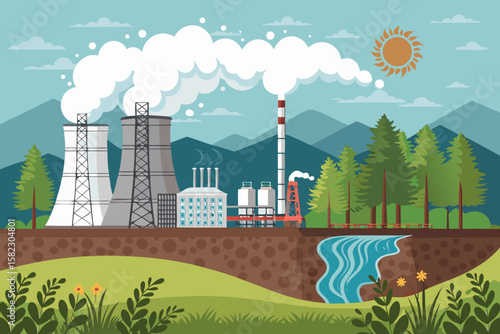 Splendid Geothermal Energy Plant with Steam Clouds Artistic Expression Excellence Serene Peaceful Atmosphere Excellent for Visual Communication Brand Marketing Visual Excellence Creative Asset