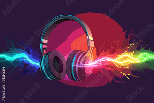 Awe-inspiring Headphones Emitting Sound Waves Designer Choice Collection Mysterious Intriguing Appeal Perfect for Social Media Content High-Impact Visual Communication Tool Creative Asset