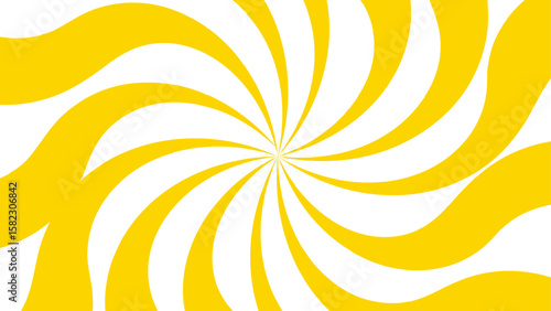 Abstract vibrant radial swirl pattern with alternating curved yellow and white segments spiraling. Dynamic, hypnotic pinwheel effect with smooth wave rotation and motion. 