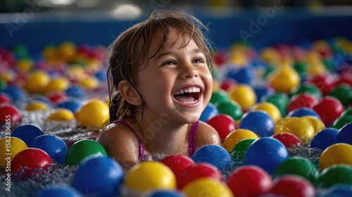 A child playing in a pool filled with colorful plastic balls