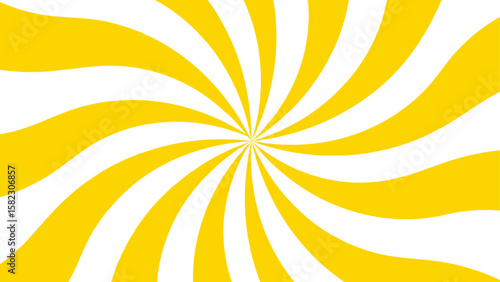 Abstract vibrant radial swirl pattern with alternating curved yellow and white segments spiraling. Dynamic, hypnotic pinwheel effect with smooth wave rotation and motion. 