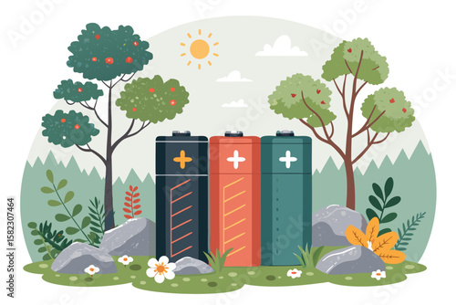 Splendid Energy Storage Batteries Natur Original Concept Design Cool Refreshing Aesthetic Ideal for Editorial Content Creation High-Impact Visual Communication Tool Creative Asset