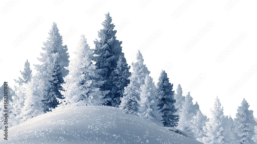 Fototapeta premium Snowy Pine Trees on a Hilltop Winter Scene, PNG