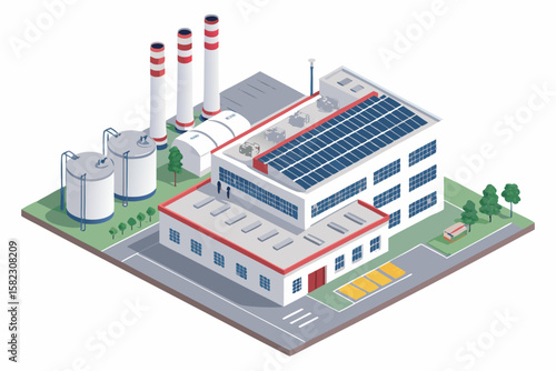 Exquisite Isometric Energy Factory with Bold Pipes Original Concept Design Warm Inviting Ambiance Excellent for Brand Identity Development Social Media Ready Visual Content Creative Asset
