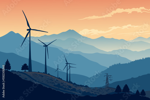 Mind-blowing Minimalist Mountain Wind Farm Golden Masterful Composition Art Cozy Intimate Setting Perfect for Print Publication Design Digital Marketing Content Creation Creative Asset