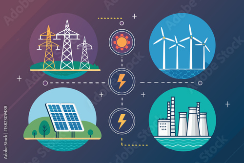 Incredible Electric Grid Infrastructure with Renewabl Sophisticated Design Element Warm Inviting Ambiance Perfect for Print Publication Design High-Impact Visual Communication Tool Creative Asset