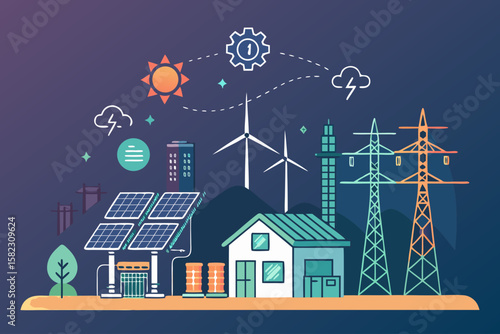 Fantastic Electric Grid Infrastructure with Renewabl Masterful Composition Art Rich Luxurious Quality Perfect for Commercial Marketing Projects Commercial Ready Professional Content Creative Asset