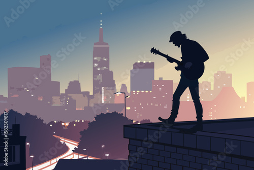 Remarkable Musician Silhouette Playing Electric Guitar Professional Quality Premium Rich Luxurious Quality Perfect for Social Media Content Corporate Communication Asset Premium Creative Asset