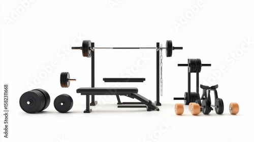 Realistic Home Gym Equipment Set on White Background for Strength Training