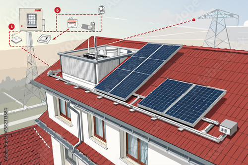 Extraordinary Rooftop Solar Panels with Animated Sun Tracking Elegant Presentation Style Cool Refreshing Aesthetic Excellent for Creative Portfolio Work Professional Grade Creative Asset Collection Cr
