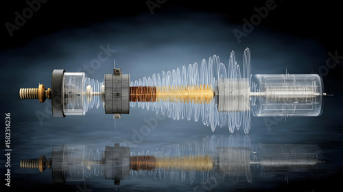 engine spinning with noise lines and symmetrical oscillating pulses