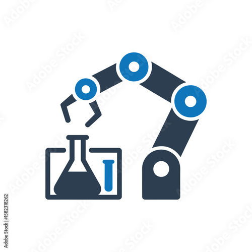 Robotic arm handling test tubes Icon Isolated On White Background