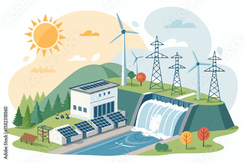 Extraordinary Hybrid Energy Station Solar Wind Original Concept Design Clean Minimalist Design Suitable for Corporate Communications Corporate Communication Asset Premium Creative Asset