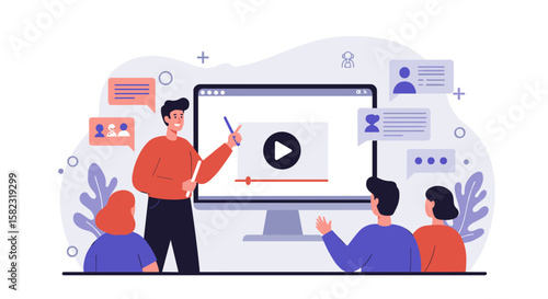 Online learning presentation with video content and interactive discussion