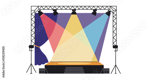 Colorful stage with spotlight in flat design for events and performances