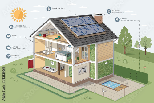 Marvelous Cutaway Home Solar Roof Smart Grid Skilled Craftsmanship Display Cozy Intimate Setting Excellent for Visual Communication Professional Grade Creative Asset Collection Creative Asset