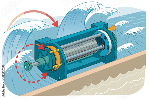 Extraordinary Cutaway Ocean Wave Generator with Anima Original Concept Design Clean Minimalist Design Perfect for Commercial Marketing Projects Creative Industry Standard Photography Creative Asset