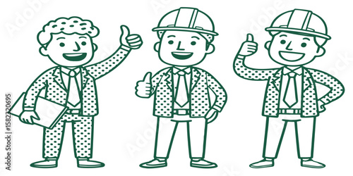 Three Man in work clothes giving a good sign