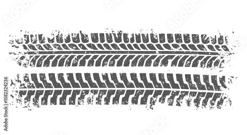 Grunge tire tread marks isolated on white background for automotive designs