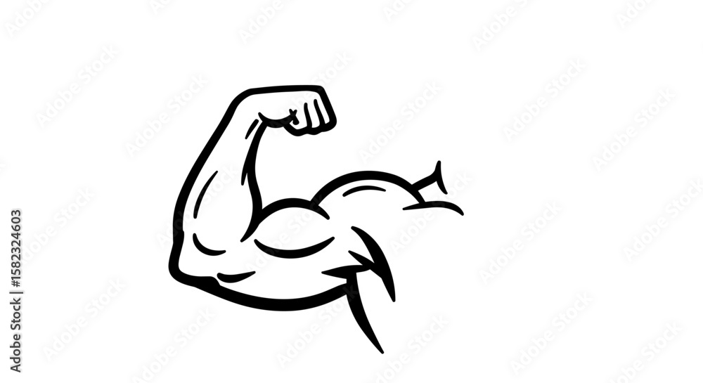 Fototapeta premium Muscular arm flexing silhouette on white background