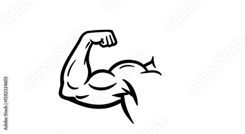 Muscular arm flexing silhouette on white background