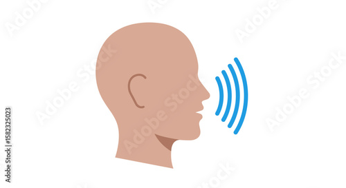 Flat profile of person speaking with sound waves on white background